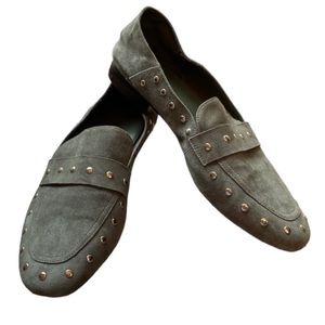 Black Suede Studio Anthropologie Olive Green Studded Slip On Loafers Size 9